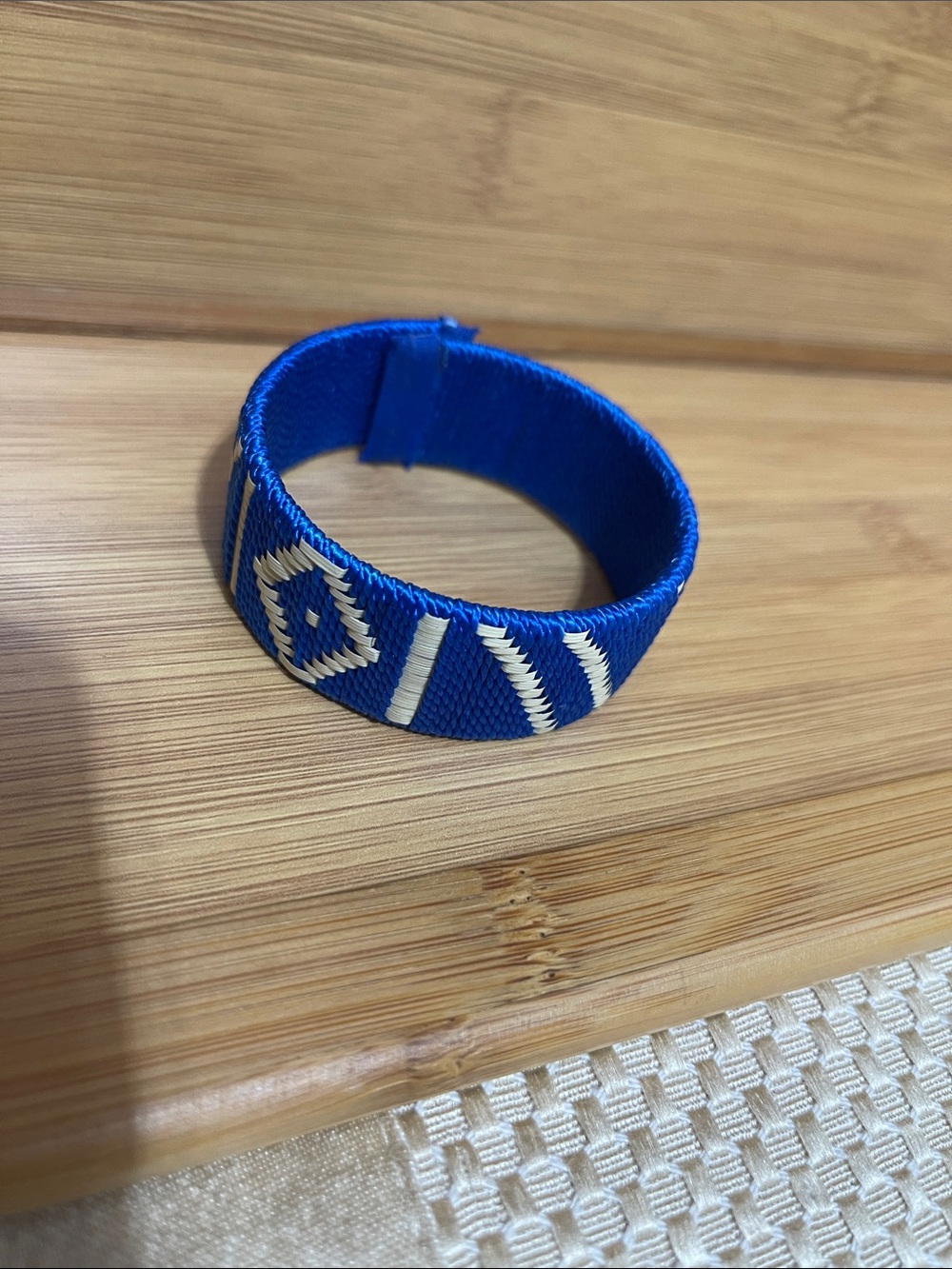 Blue Woven Bracelet with White Accent Pattern
